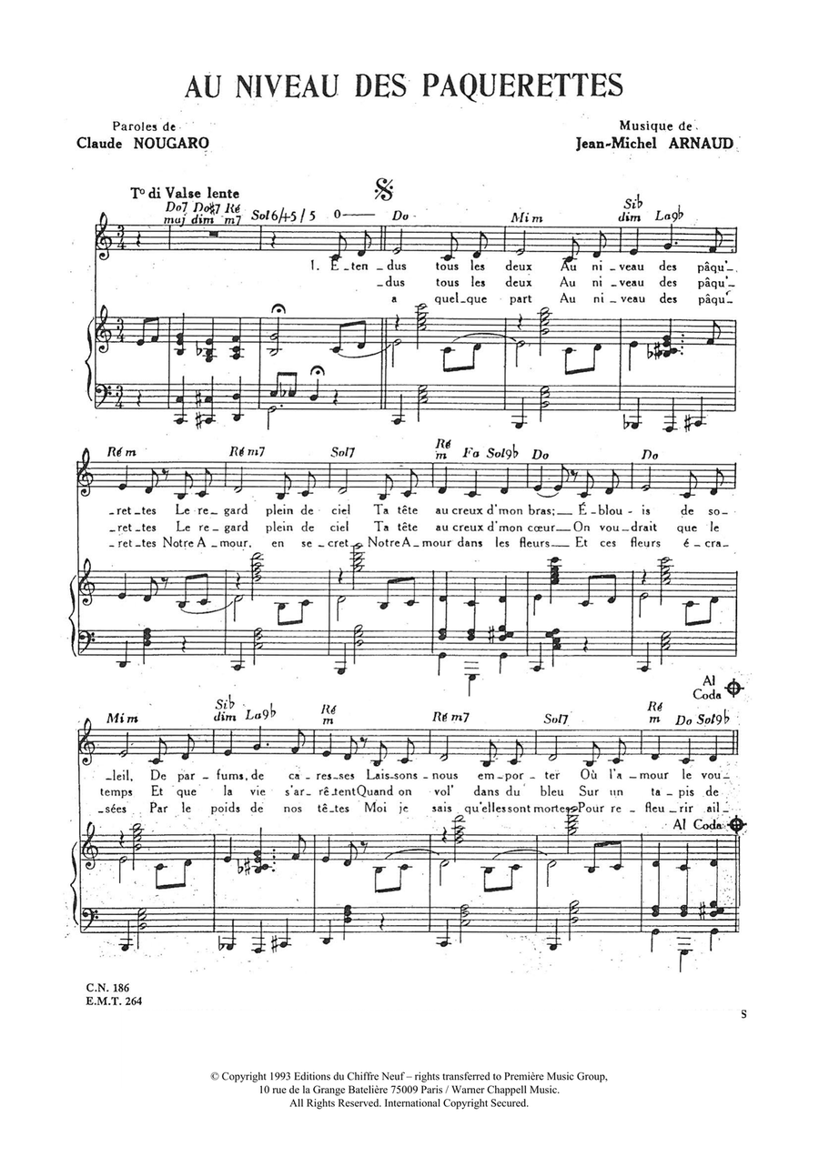 Au Niveau Des Paquerettes Piano, Vocal scores gallery preview page 1