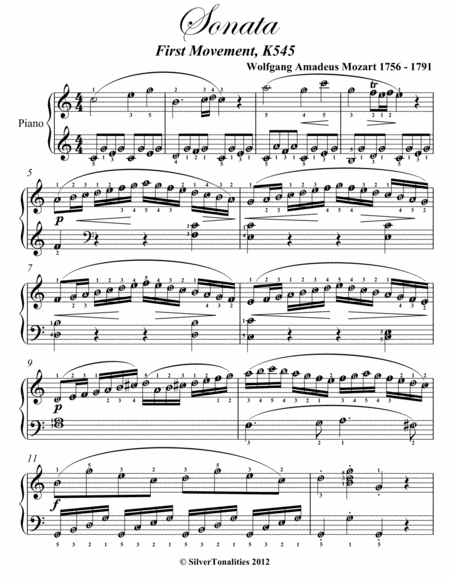 Sonata First Movement K545 Elementary Piano Sheet Music