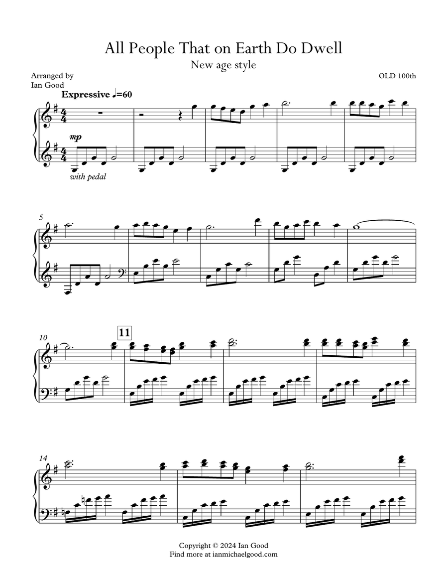 All People That on Earth Do Dwell (OLD 100TH) - new age piano Piano Solo scores gallery preview page 1