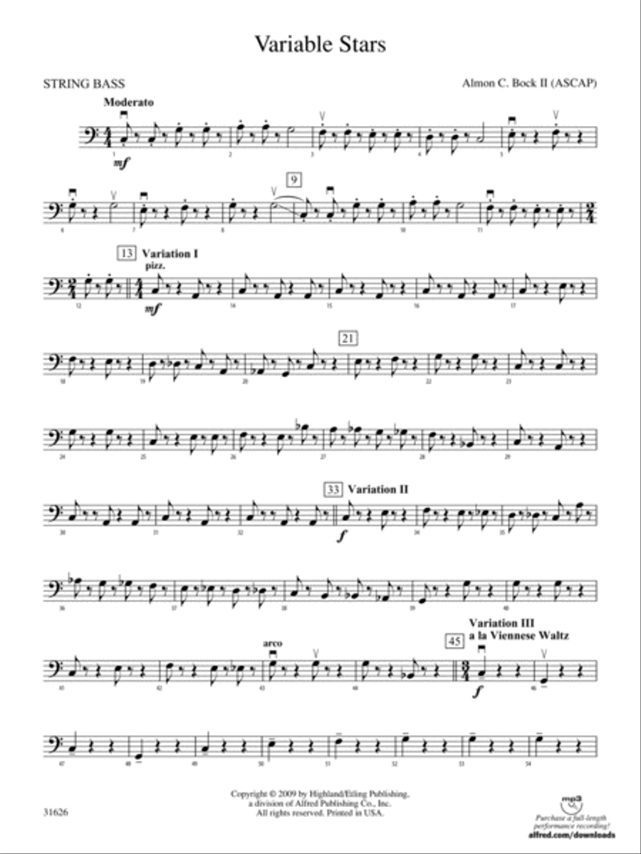Variable Stars: String Bass String Orchestra scores gallery preview page 1