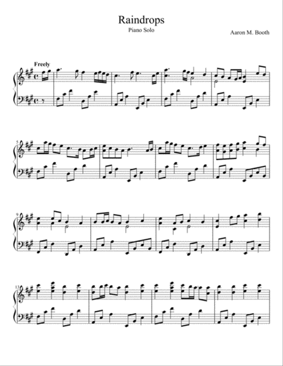 Raindrops Piano Solo scores gallery preview page 1