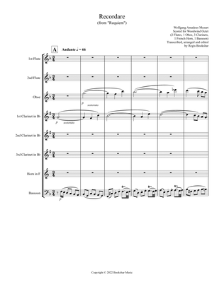 Recordare (from "Requiem") (F) (Woodwind Octet - 2 Flutes, 1 Oboe, 3 Clar, 1 Hrn, 1 Bassoon)
