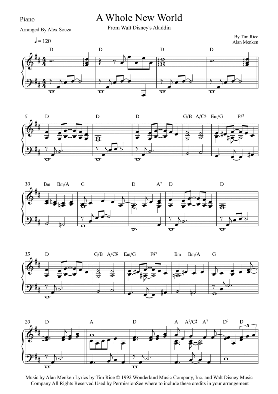 A Whole New World (reprise) Piano Solo scores gallery preview page 1