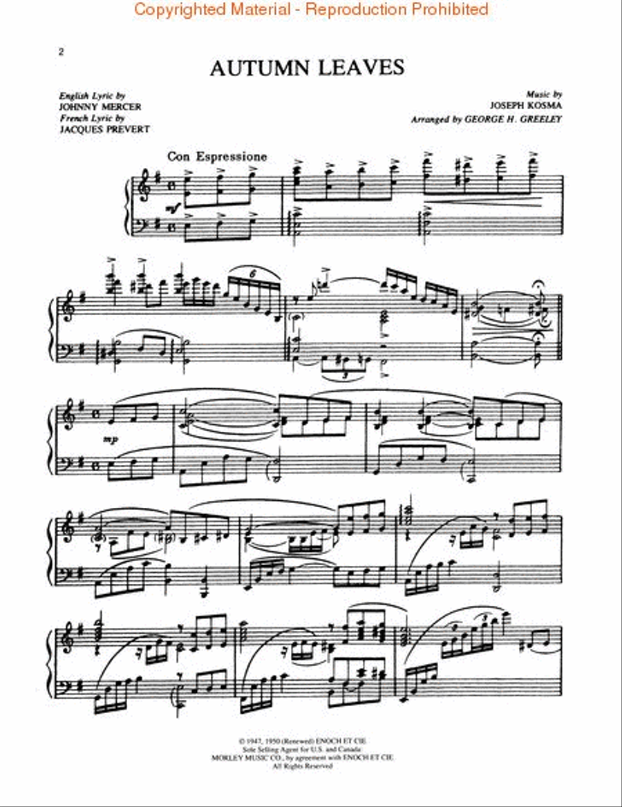 Autumn Leaves - Intermediate Piano Piano, Vocal, Guitar scores gallery preview page 2