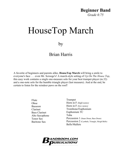 HOUSETOP MARCH (Up on the Roof Top) - beginner band - easy - score, parts & license to copy image number null