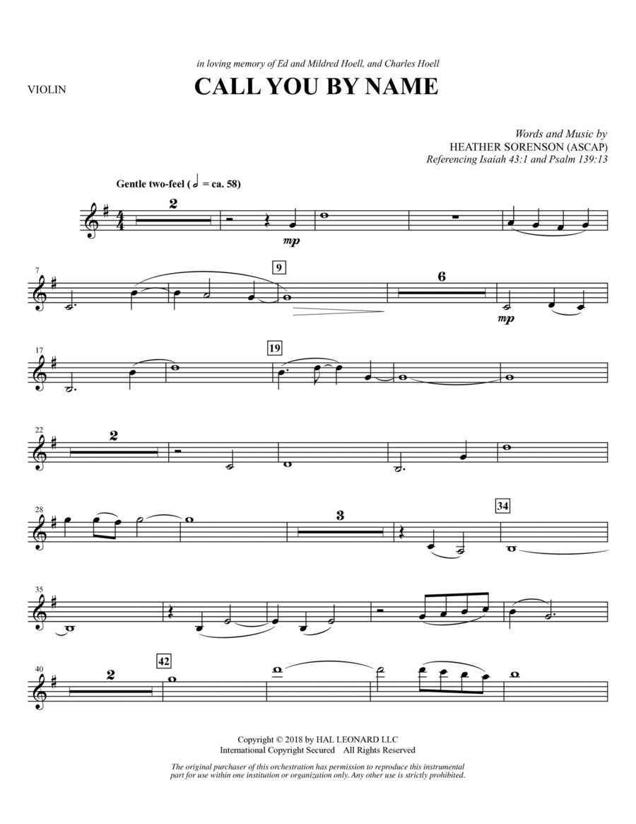 Call You By Name - Violin Choir scores gallery preview page 1