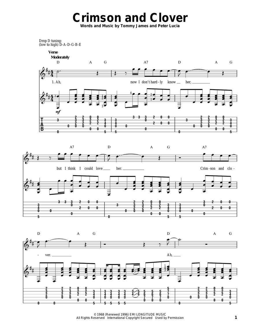 Crimson And Clover Acoustic Guitar scores gallery preview page 1