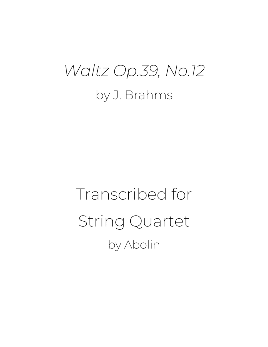 Brahms: Waltz Op.39, No.12 - String Quartet String Quartet scores gallery preview page 1