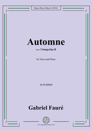 Book cover for Fauré-Automne,in d minor,Op.18 No.3,from '3 Songs,Op.18'