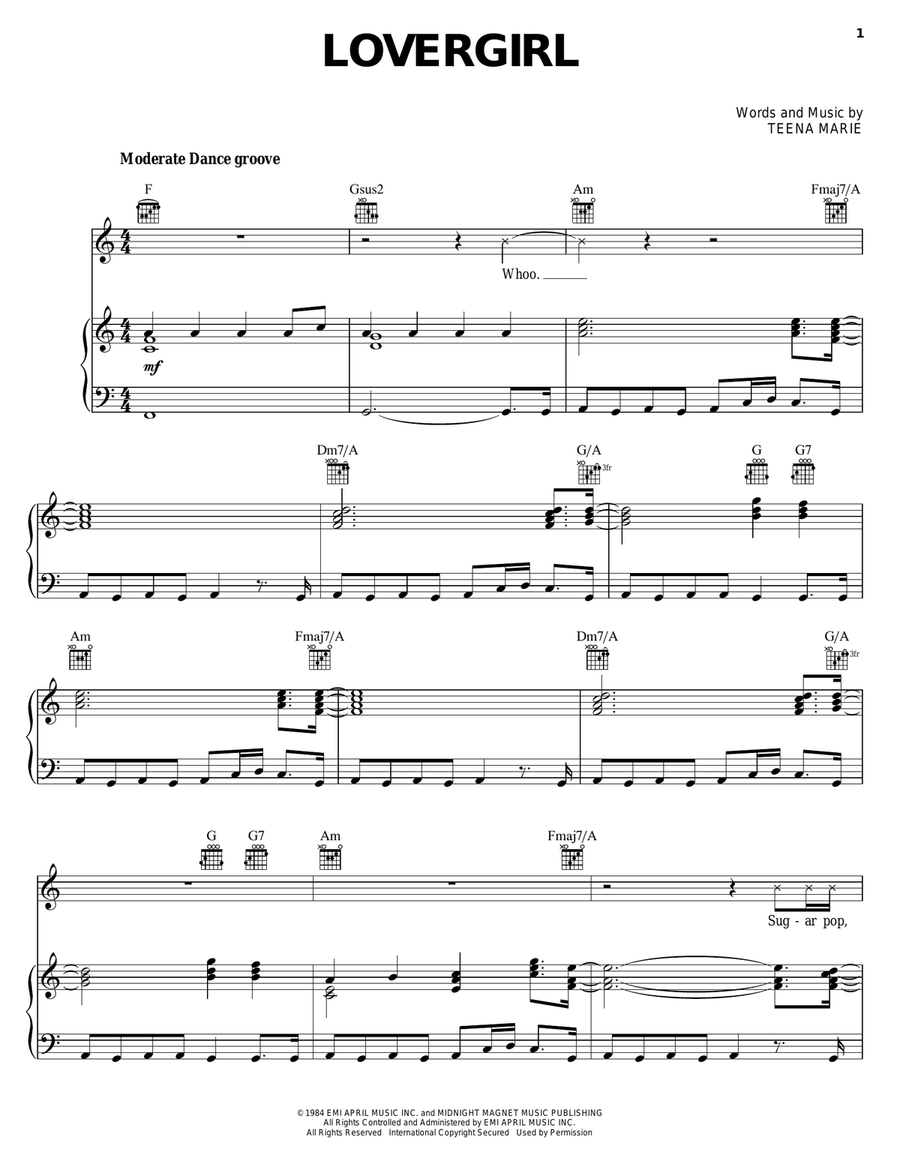 Lovergirl Piano, Vocal, Guitar scores gallery preview page 1