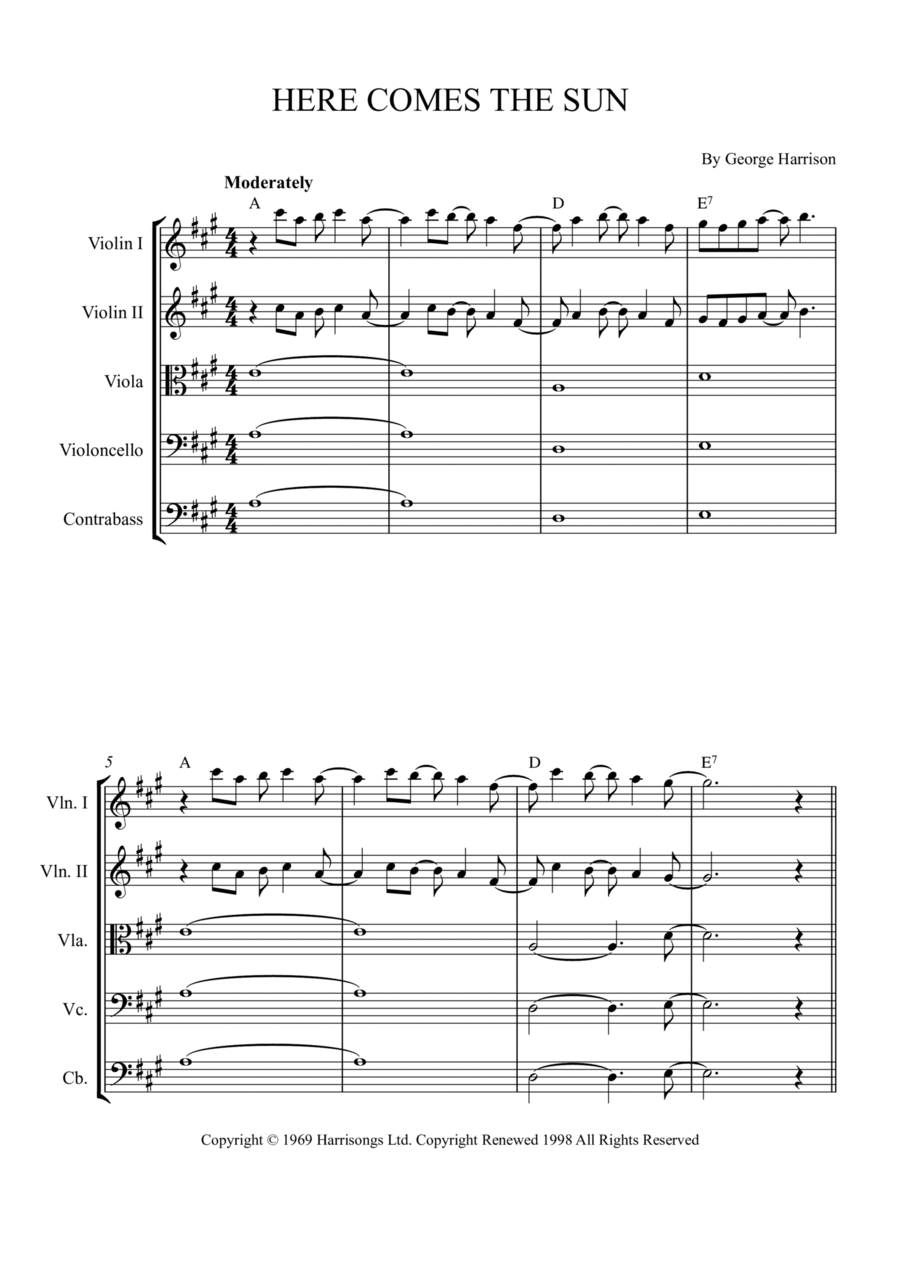 Here Comes The Sun String Quintet scores gallery preview page 1