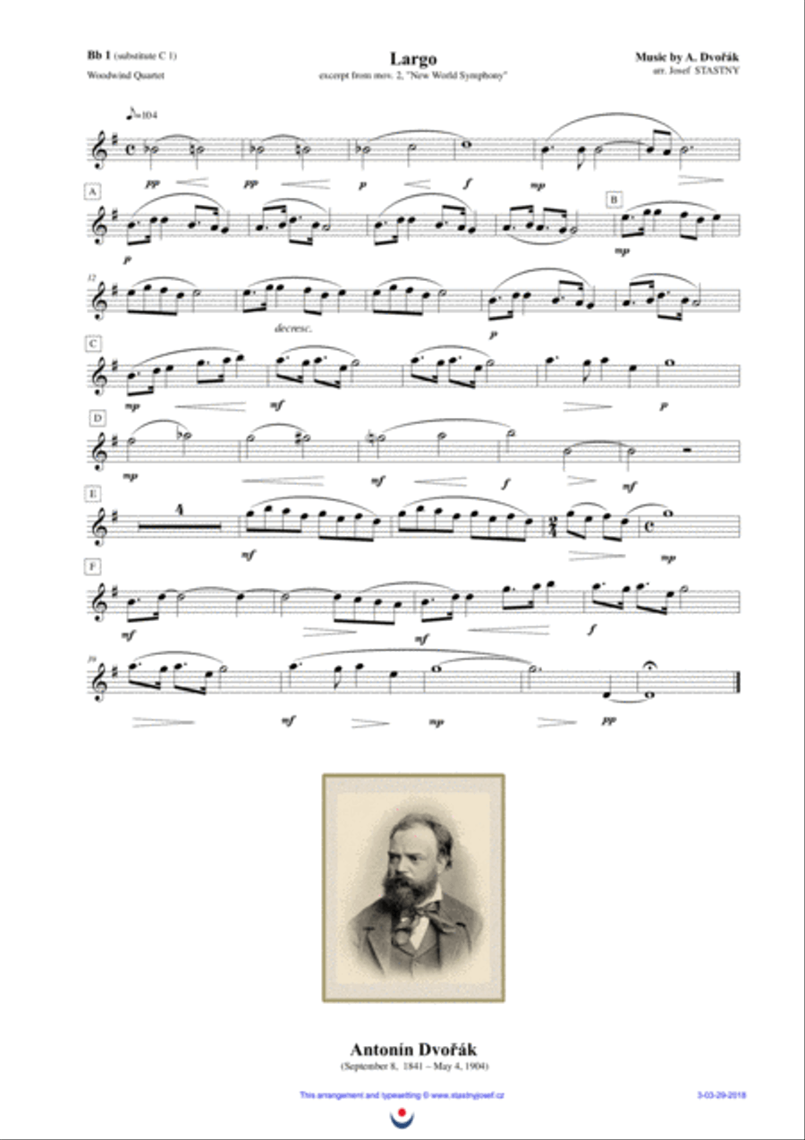 Largo (Dvořák - New World Symphony) Woodwind Quartet scores gallery preview page 3