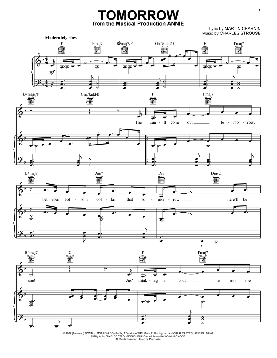Tomorrow Piano, Vocal, Guitar scores gallery preview page 1