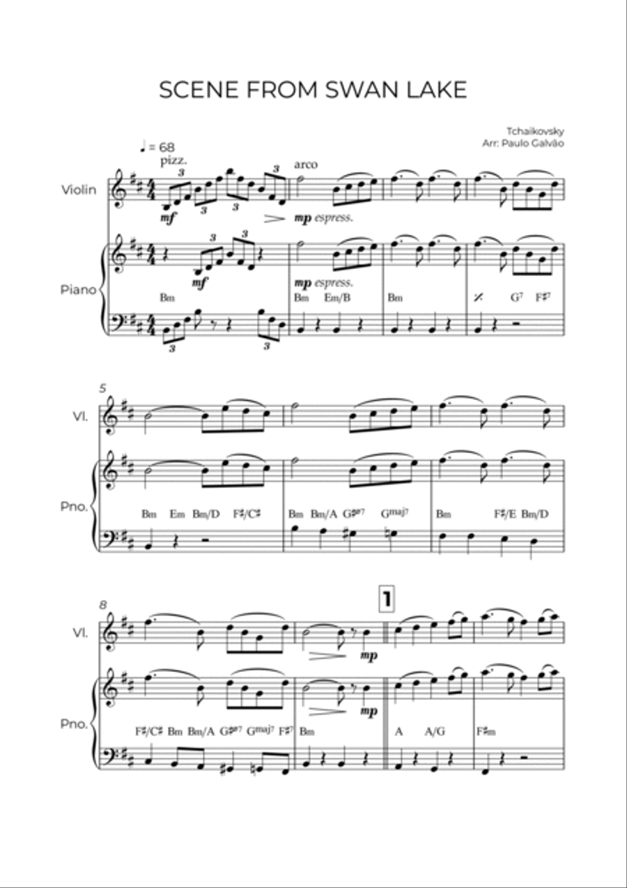 SCENE FROM SWAN LAKE - TCHAIKOVSKY – VIOLIN & PIANO Violin Solo scores gallery preview page 2