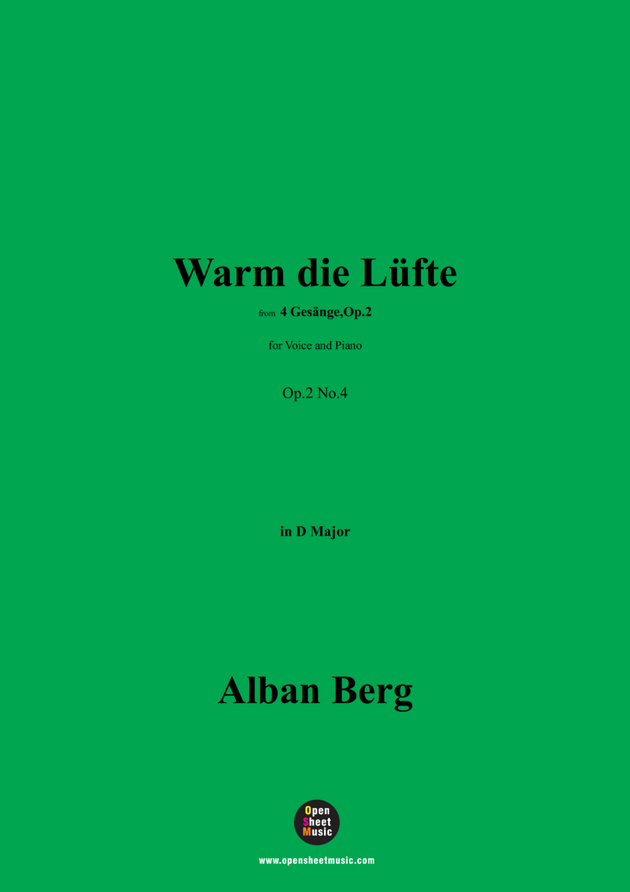 Alban Berg-Warm die Lüfte(1910),in D Major,Op.2 No.4 Voice scores gallery preview page 1