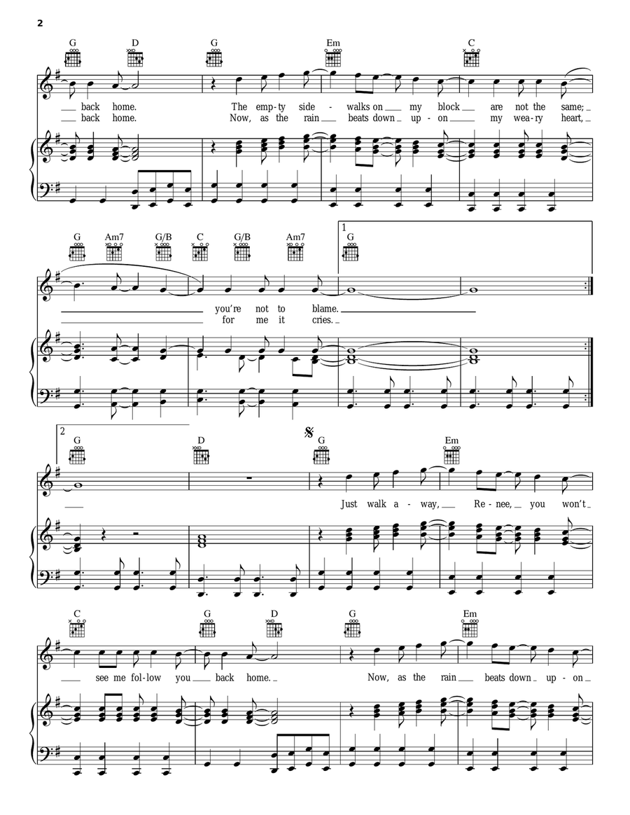 Walk Away Renee Piano, Vocal, Guitar scores gallery preview page 2