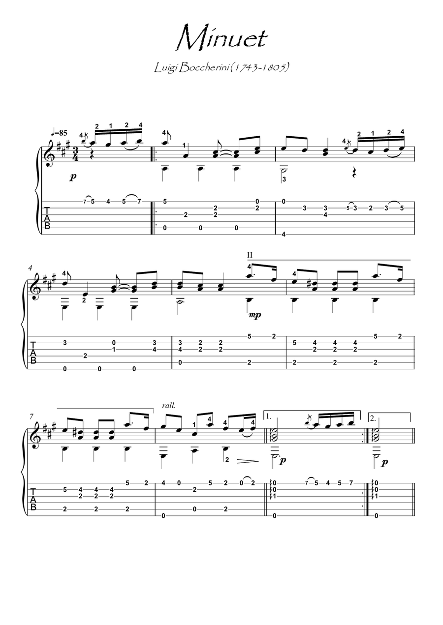 Minuet de Boccherini guitar solo Minuet de Boccherini guitar solo Acoustic Guitar scores gallery preview page 1