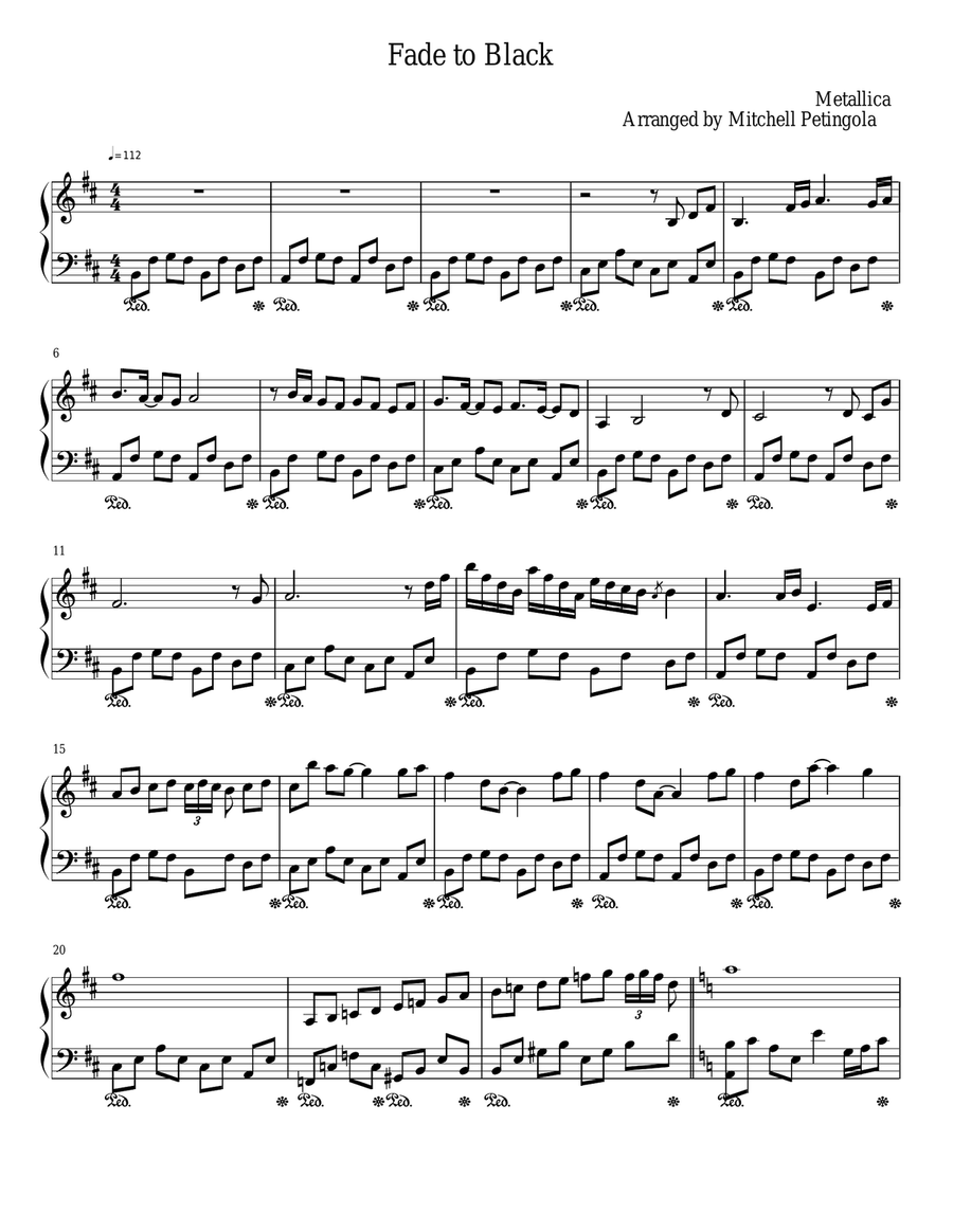 Fade To Black Piano Solo scores gallery preview page 1