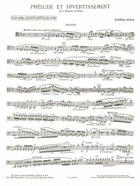 Prelude Et Divertissement (bassoon & Piano)