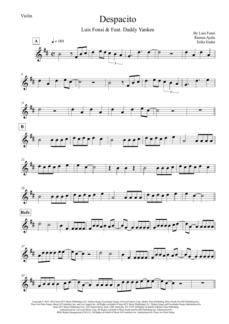 Despacito Violin Solo scores gallery preview page 1