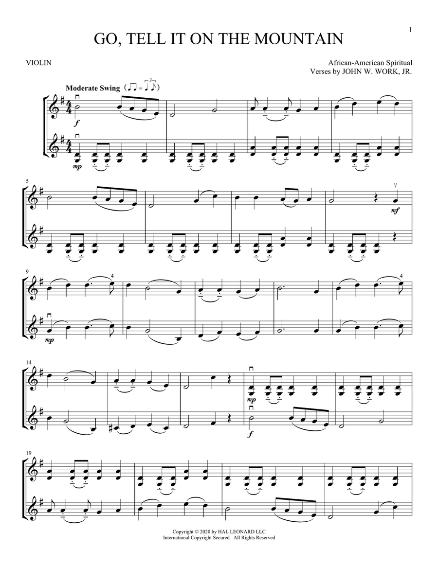 Go, Tell It On The Mountain String Duet scores gallery preview page 1