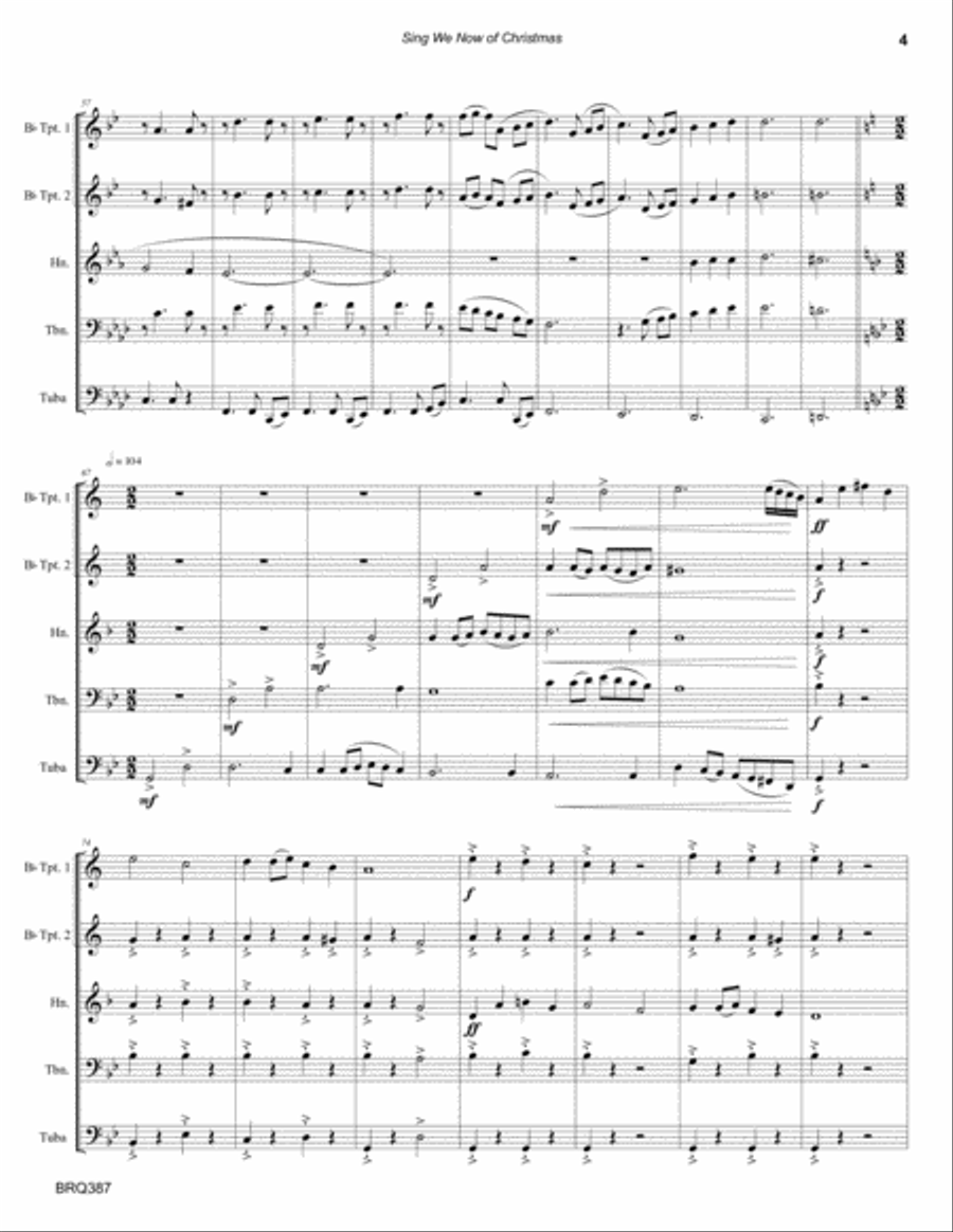 SING WE NOW OF CHRISTMAS arranged for BRASS QUINTET (unaccompanied) image number null