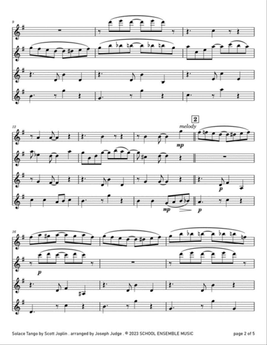 Solace Tango by Scott Joplin for Clarinet Quartet in Schools Clarinet Quartet scores gallery preview page 2