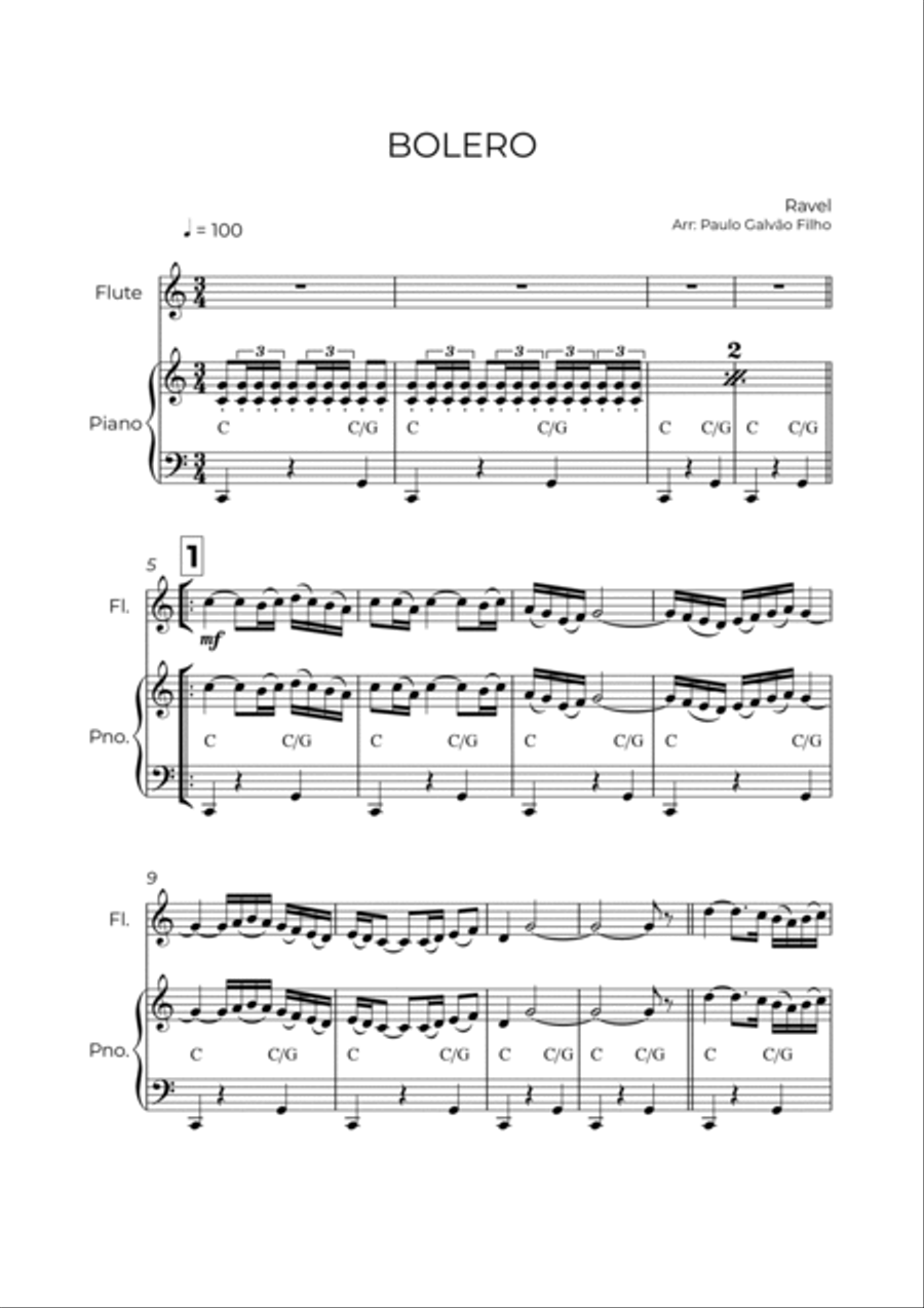 BOLERO - RAVEL - FLUTE & PIANO Flute Solo scores gallery preview page 2