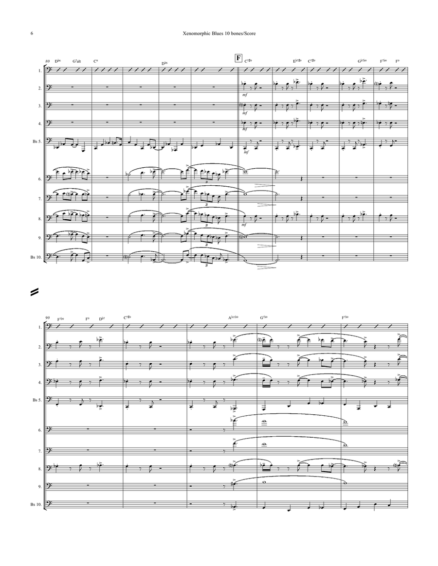 Xenomorphic Blues for 10-part Trombone Ensemble Brass Ensemble scores gallery preview page 6