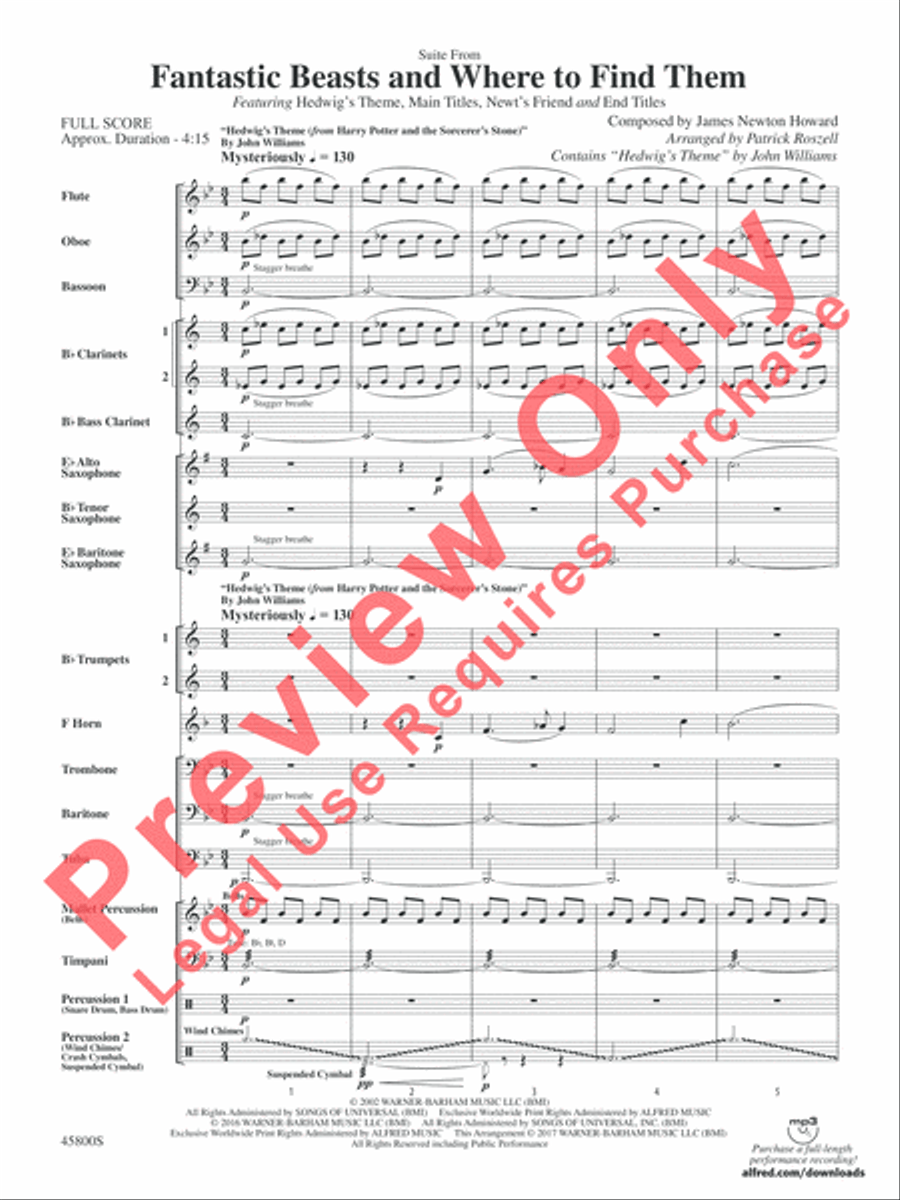 Suite from Fantastic Beasts and Where to Find Them Concert Band scores gallery preview page 4