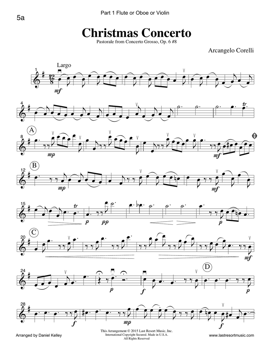 Christmas Concerto (Concerto Grosso Op. 6 #8) for String Trio (Violin, Viola, Cello) Set of 3 Parts Small Ensemble scores gallery preview page 6