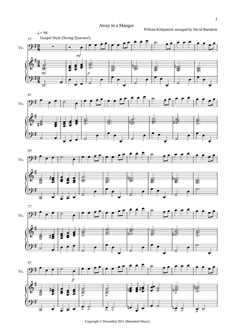 3 Jazzy Christmas Pieces for Cello and Piano Piano Accompaniment scores gallery preview page 3
