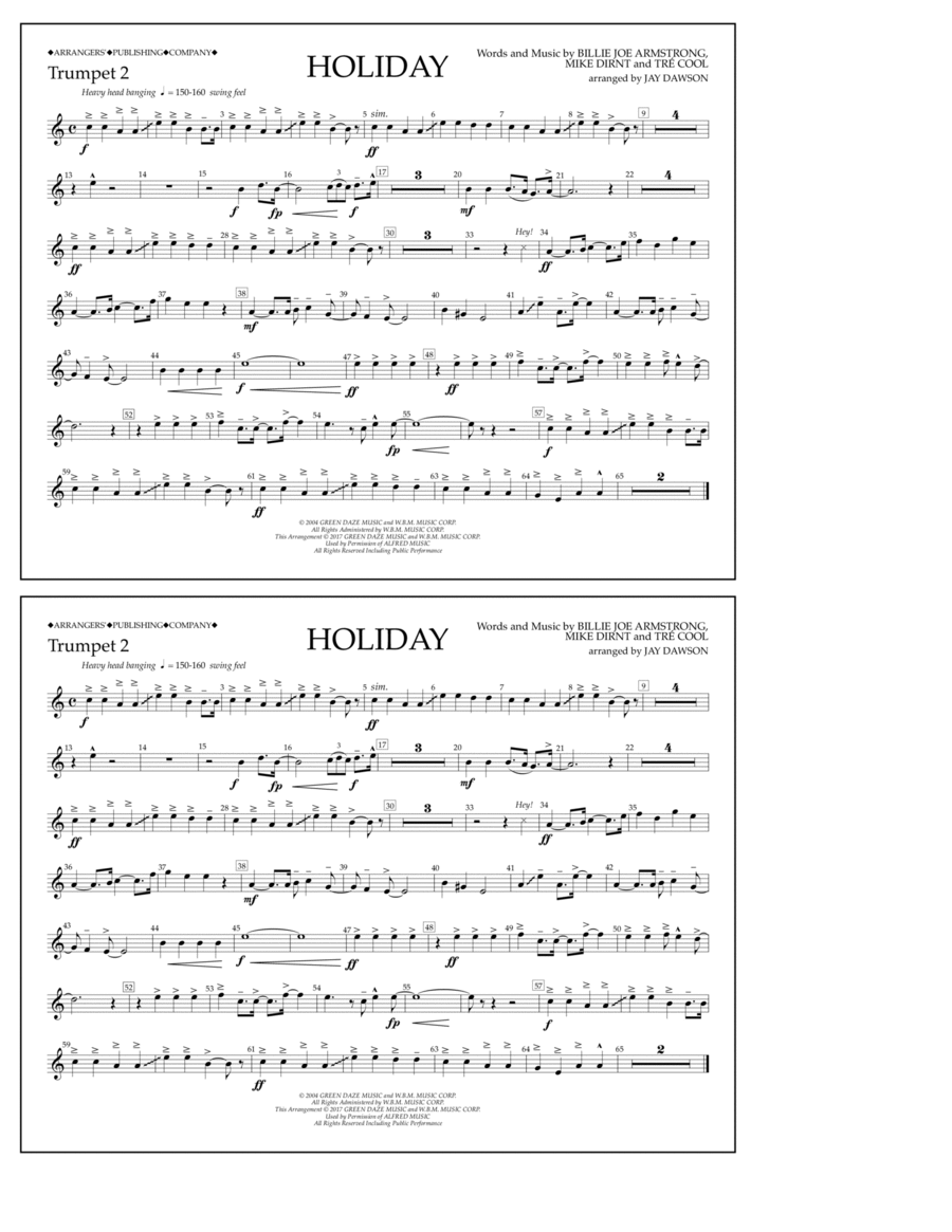 Holiday - Bb Trumpet 2 Holiday - Bb Trumpet 2 B-Flat Trumpet scores gallery preview page 1