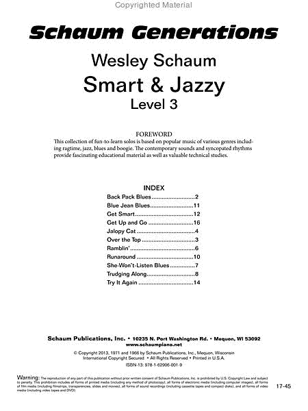 Schaum Generations Wesley Schaum -- Smart & Jazzy