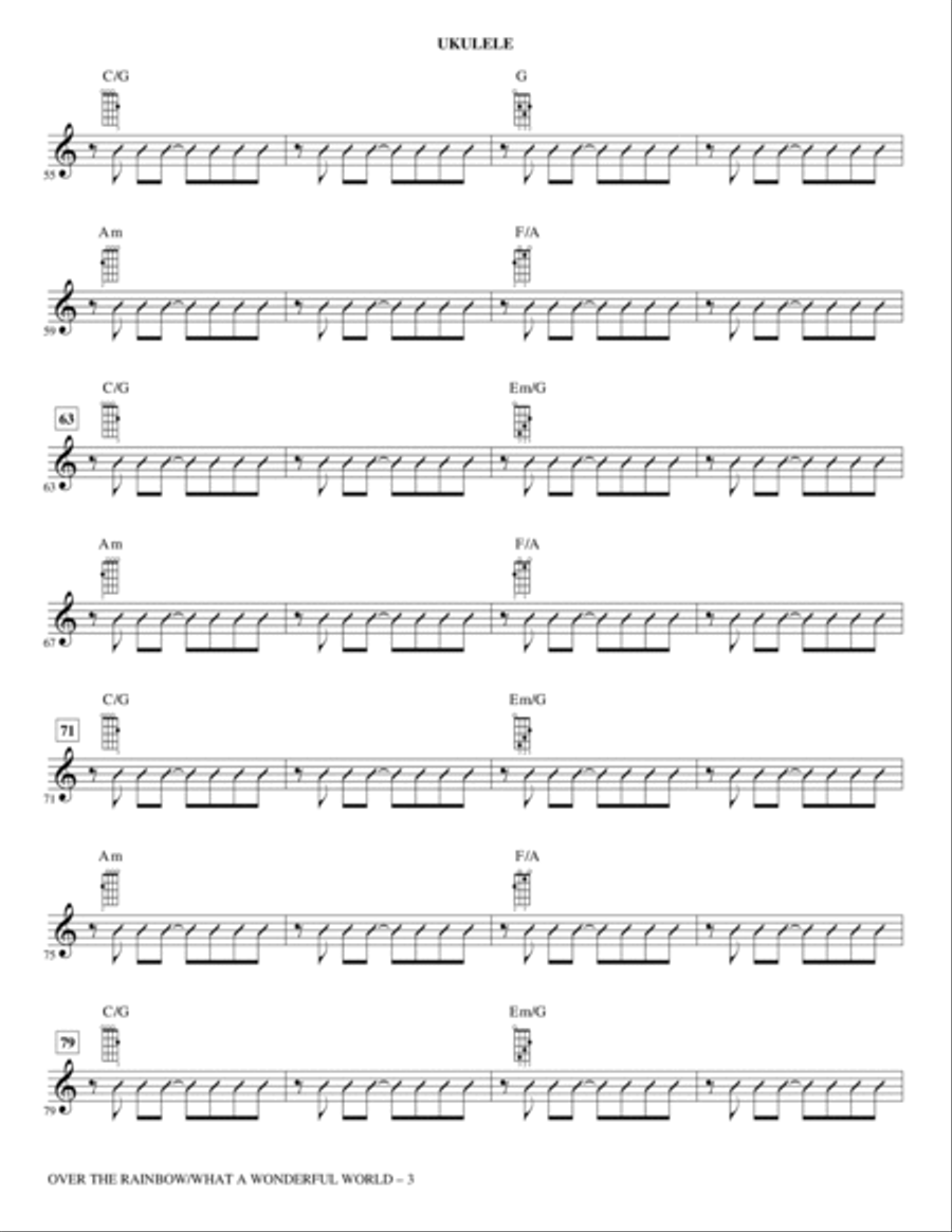 Over the Rainbow/What a Wonderful World (arr. Roger Emerson) - Ukulele Choir scores gallery preview page 3