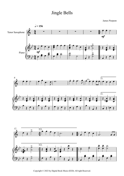 Jingle Bells, James Pierpont (Tenor Sax + Piano) image number null