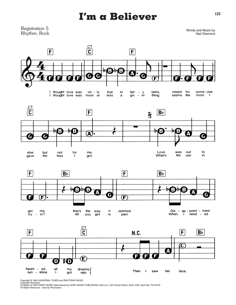 I'm A Believer Electronic Keyboard scores gallery preview page 1