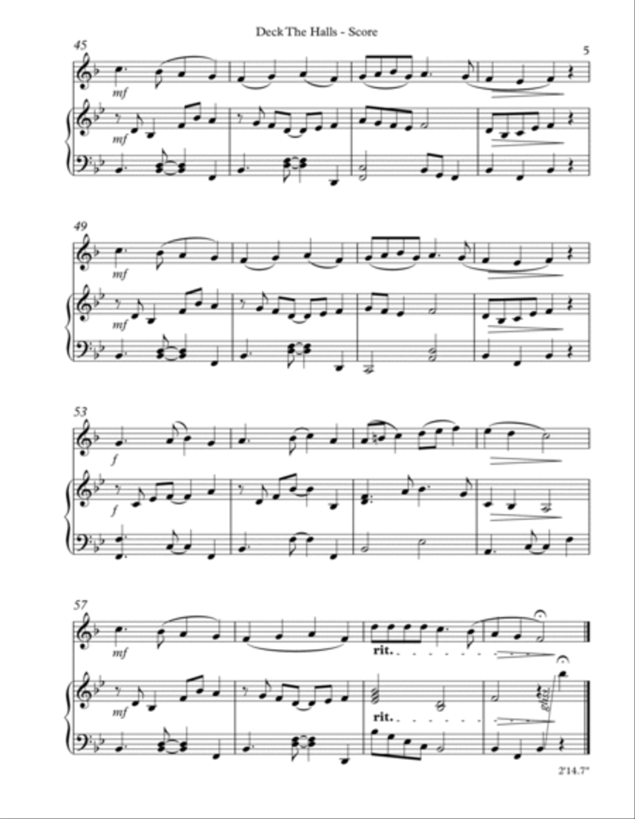 Deck The Halls, Duet for French Horn and Lever Harp Horn scores gallery preview page 5