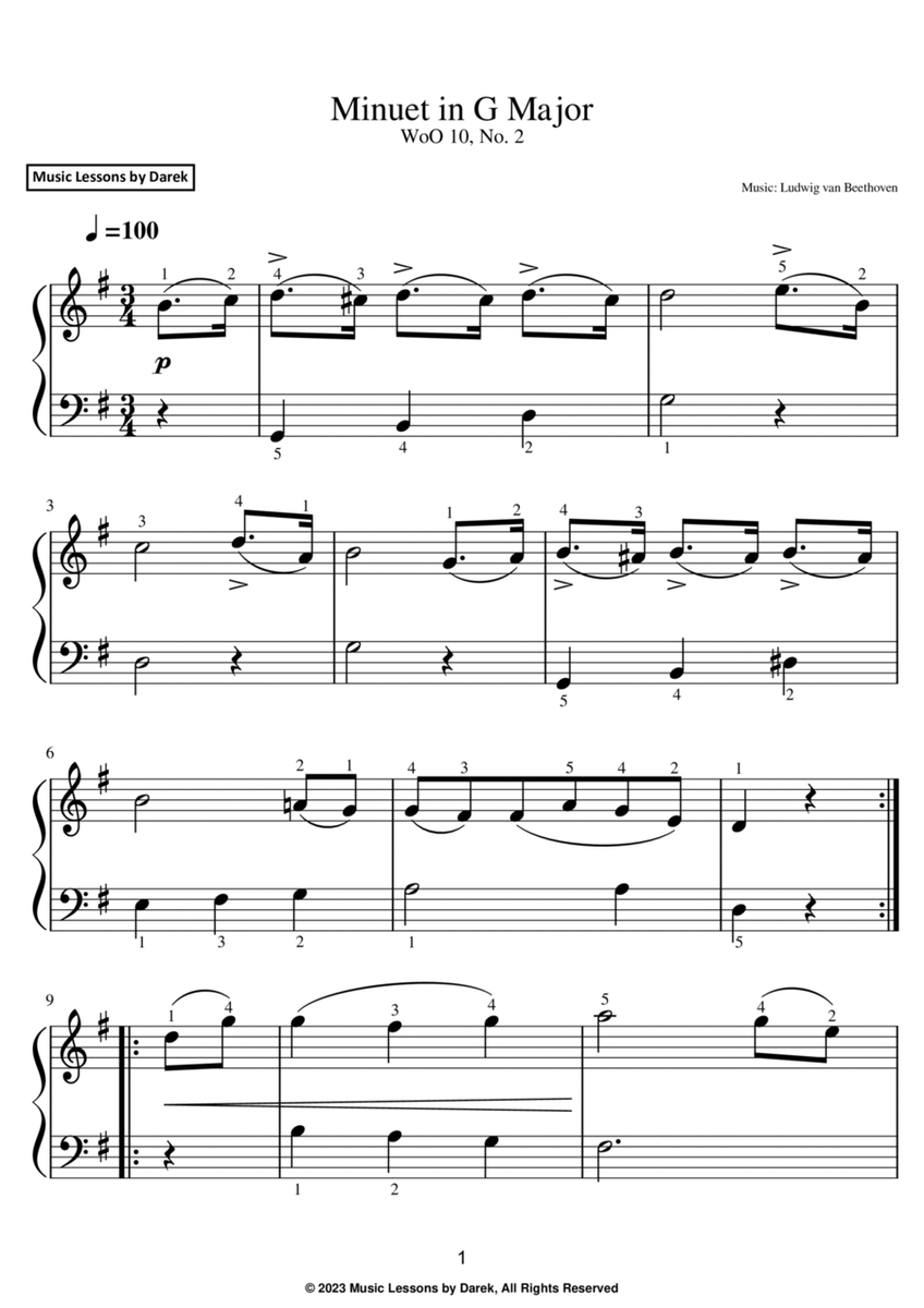 Minuet in G Major (EASY PIANO) WoO 10, No. 2 [Ludwig van Beethoven] image number null