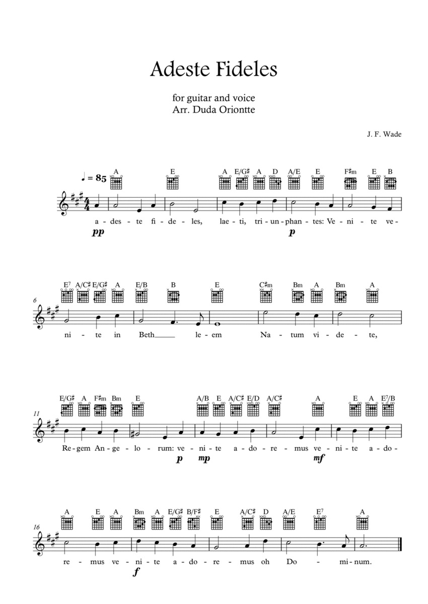 Adeste Fideles (guitar - A major - TABS - with lyrics) O Come All Ye Faiful image number null