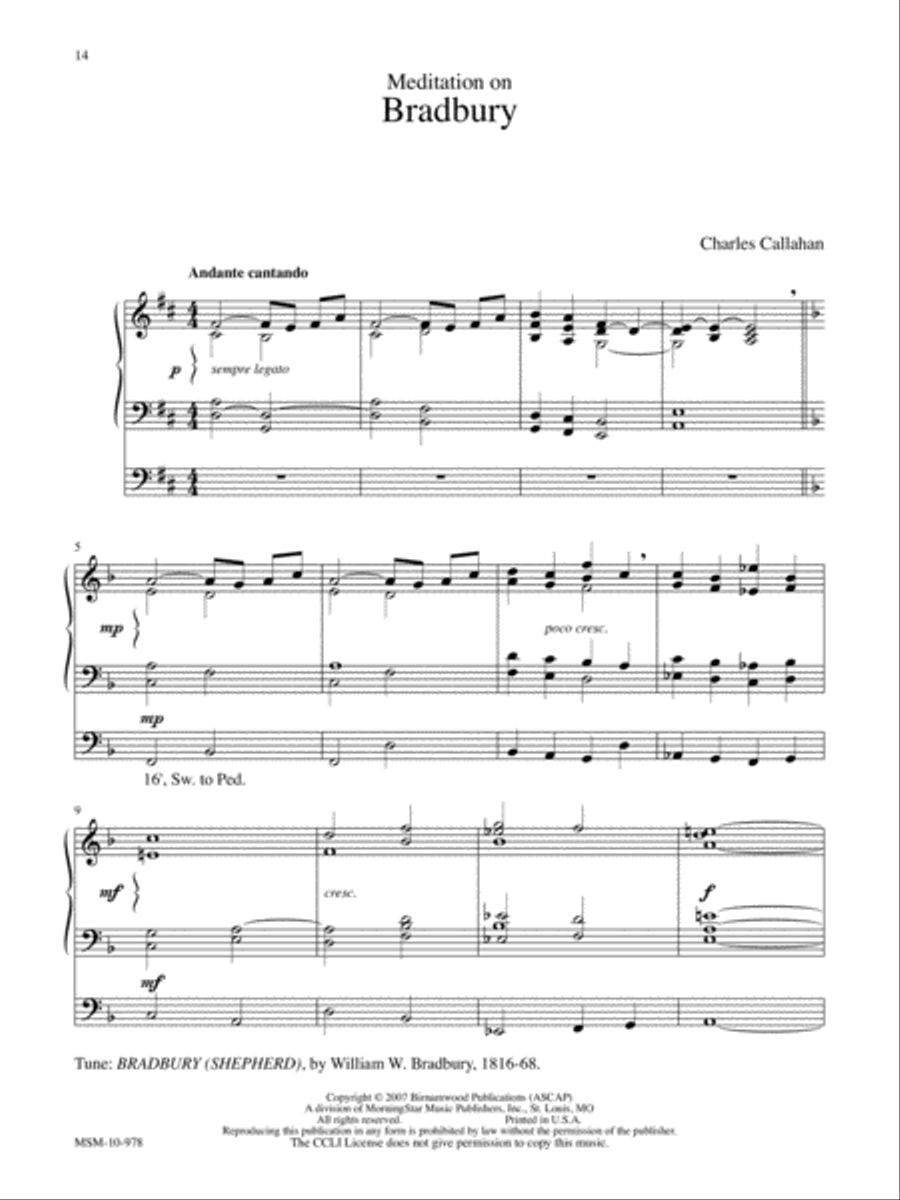 Meditation on Bradbury Organ scores gallery preview page 1