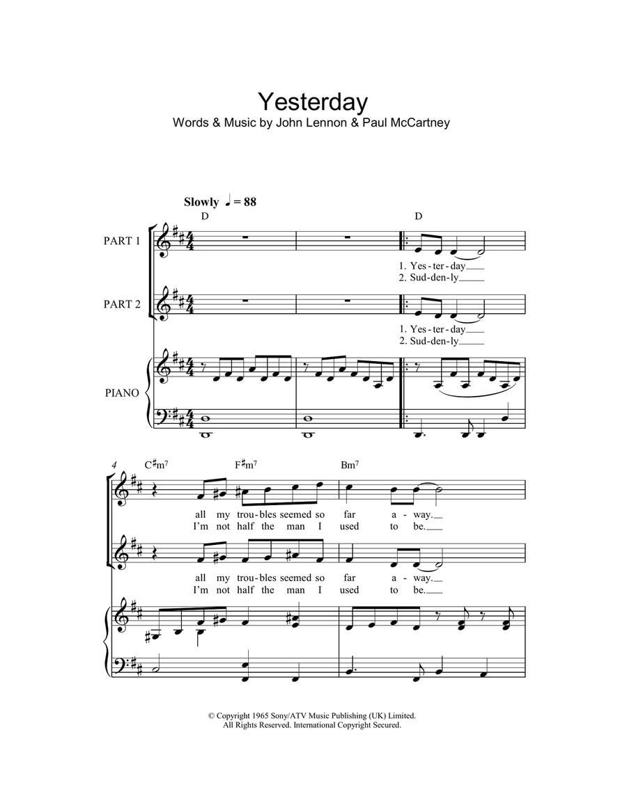 Yesterday (arr. Rick Hein) 2-Part scores gallery preview page 1