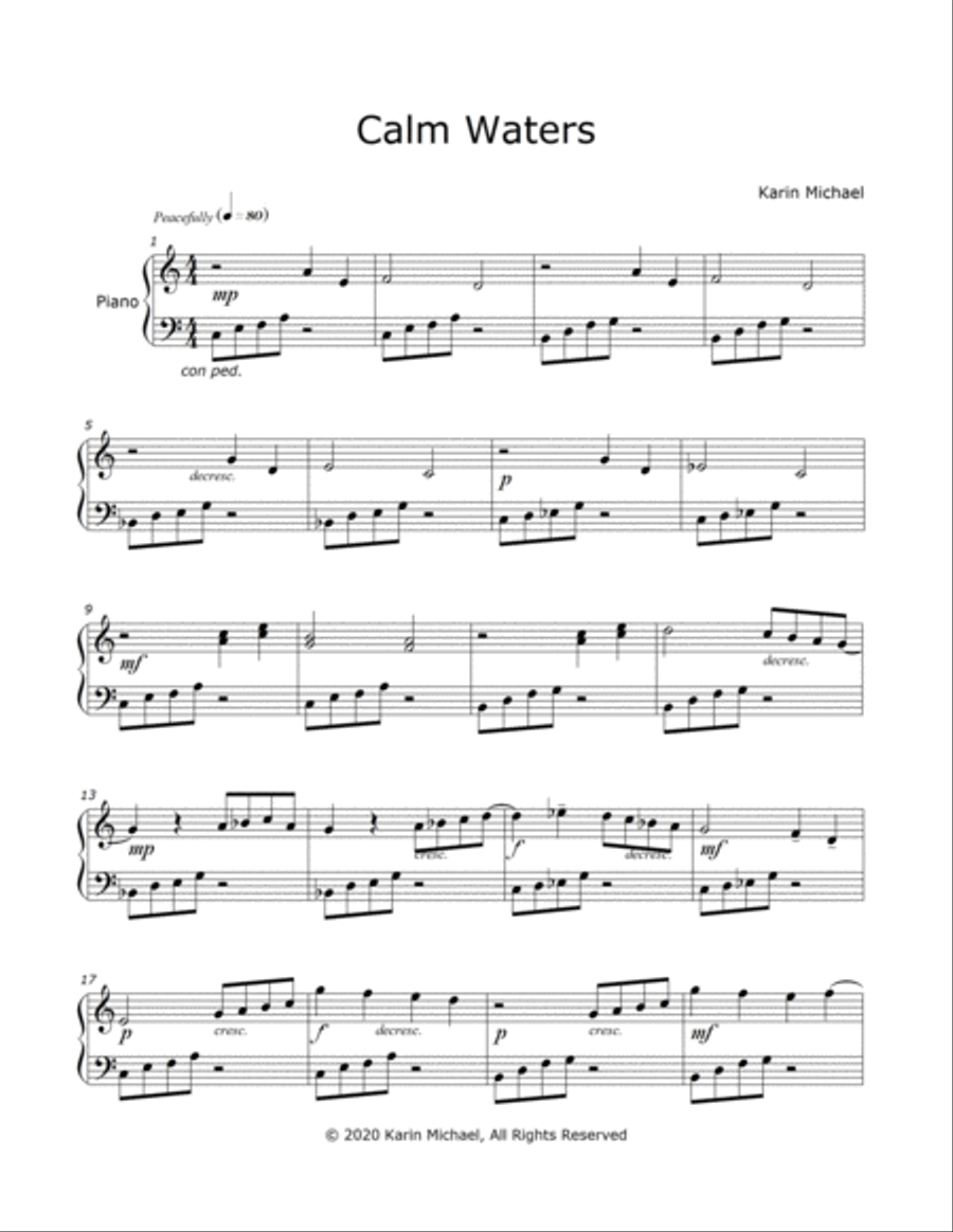 Calm Waters Piano Solo scores gallery preview page 1