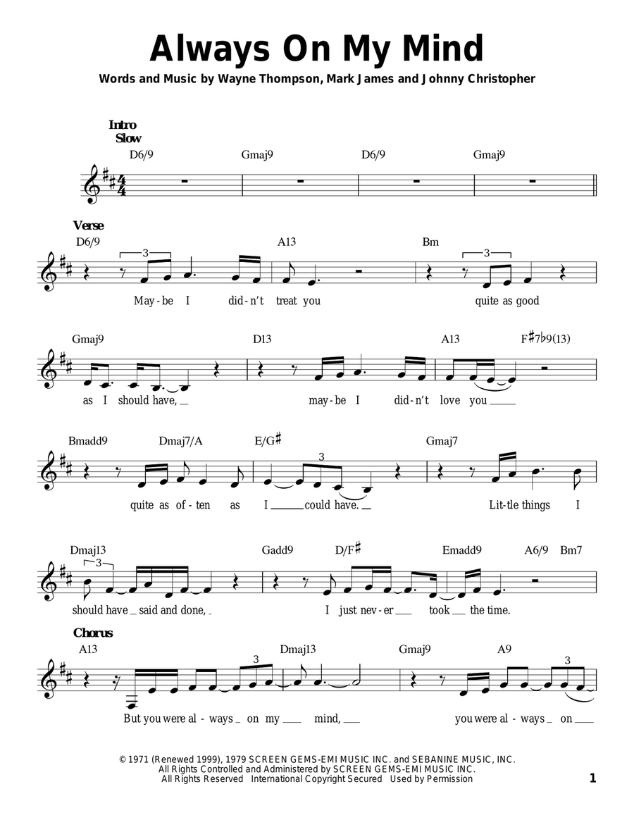 Always On My Mind Low Voice scores gallery preview page 1