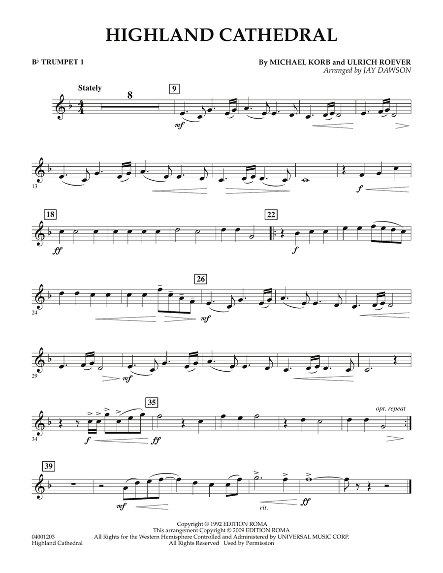 Highland Cathedral - Bb Trumpet 1 Concert Band scores gallery preview page 1