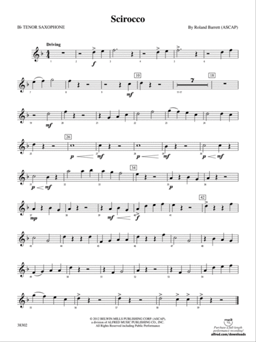 Scirocco: B-flat Tenor Saxophone Concert Band scores gallery preview page 1