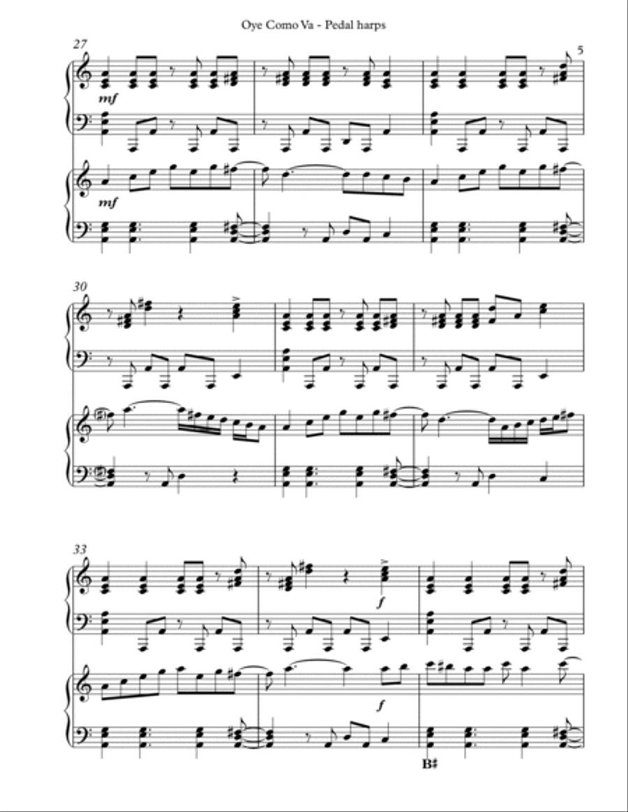 Oye Como Va Pedal Harp scores gallery preview page 5