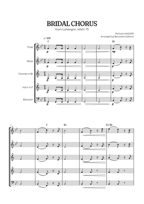 Wagner • Here Comes the Bride (Bridal Chorus) Lohengrin | woodwind quintet sheet music w/ chords