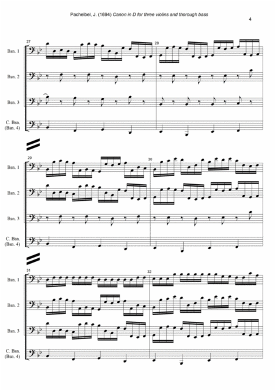 J. Pachelbel - Canon in D-dur, arr. for Bassoon Quartet Woodwind Quartet scores gallery preview page 4