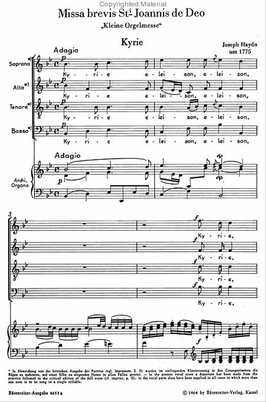 Missa brevis Sancti Joannis de Deo Hob.XXII:7 'Little Organ Mass' 4-Part scores gallery preview page 2